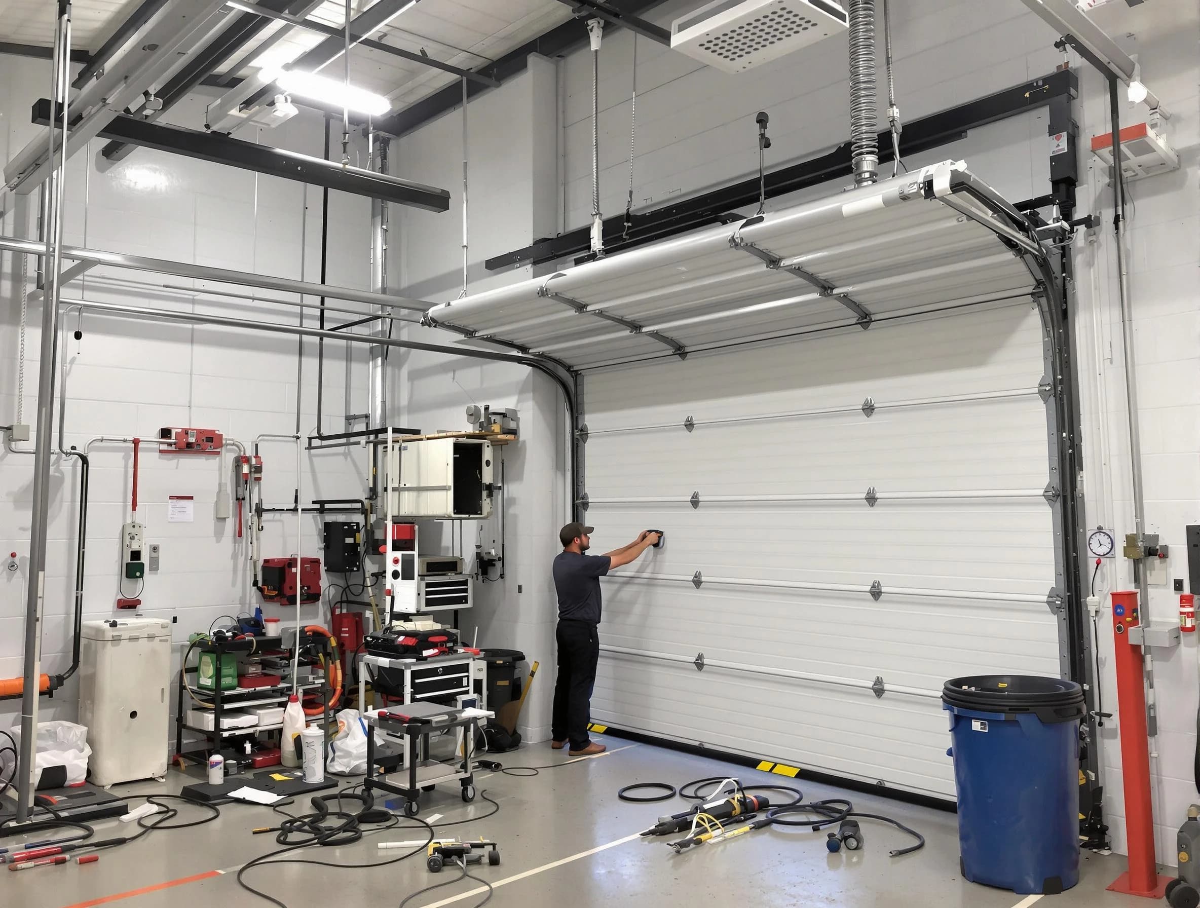 Bon Air Garage Door Repair certified technician performing commercial door repair at a Bon Air business facility