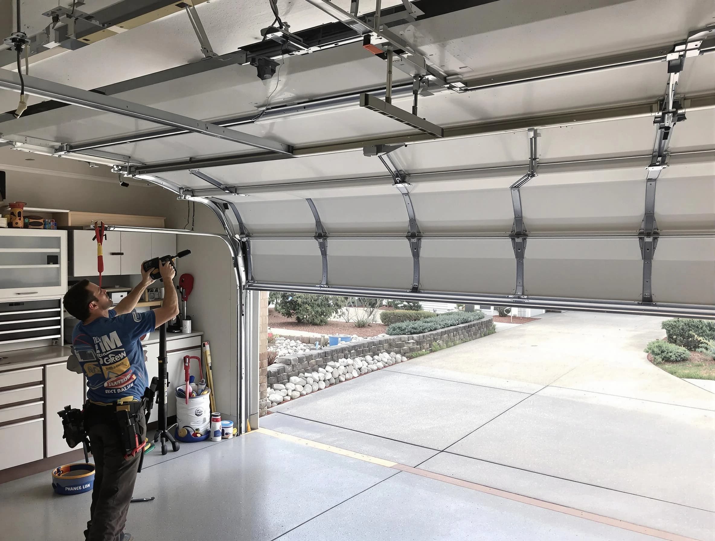 Garage door track repair service by Bon Air Garage Door Repair in Bon Air