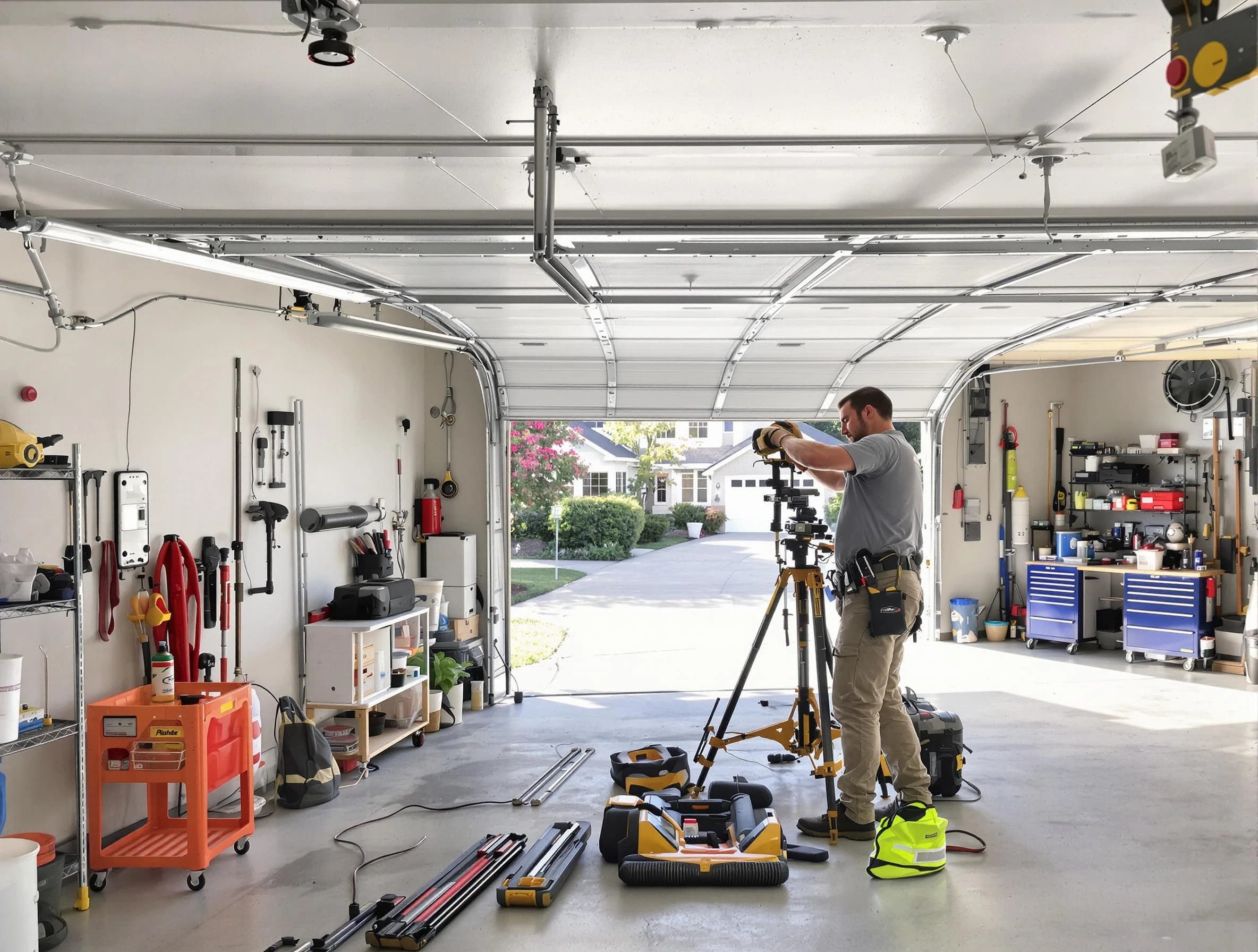 Bon Air Garage Door Repair specialist performing laser-guided track alignment in Bon Air