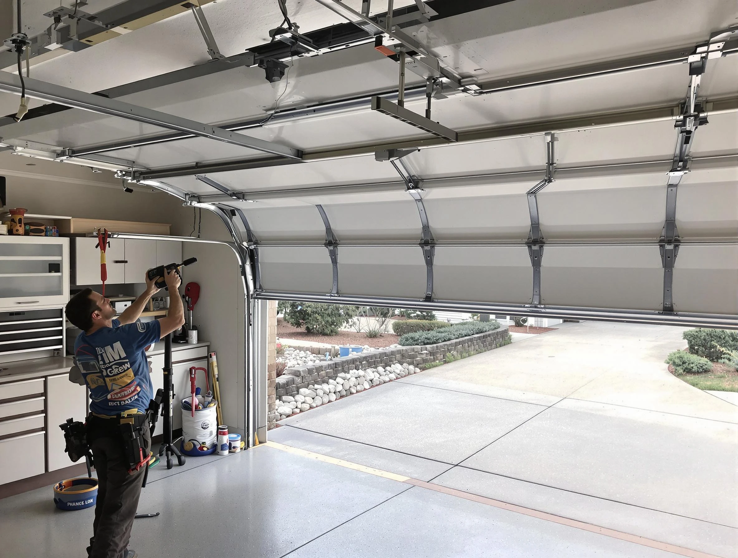 Garage door track repair service by Bon Air Garage Door Repair in Bon Air